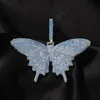 Iced Out Animal Grand Papillon Pendentif Collier avec Chaîne Cubaine Bleue Argent Bleu Plaqué Or Hommes Hip Hop Bling Bijoux Gift287g