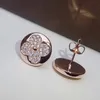 Womens Designer Stud Earrings Fashion Four-leaf Clover Earrings 18K Gold Square Round Full Diamond Earring Jewelry