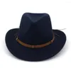 Berets عالية الجودة بالجملة Western Cowboy Hat Top شعرت بالرجال والنساء Big Brim Outdoor Leopard Print