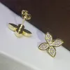 Womens Designer Stud Earrings Fashion Four-leaf Clover Earrings 18K Gold Square Round Full Diamond Earring Jewelry