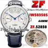ZF V2 zf503505 Calendrier annuel Montre pour homme A52850 Automatique Blanc Réserve de marche Cadran Numéros Marqueurs Boîtier en acier inoxydable Bracelet en cuir bleu Super Edition Montres d'éternité