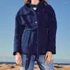 Giacche da donna Giacca da camicia di lana da tasca blu da donna 2022 Cappotto da camicetta spessa a maniche lunghe da donna allentata da donna casual