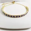 Blue Stripes Slider Yellow Gold Ploated Bracelet Women Wedding Designer Sieraden Originele doos voor Pandora Sterling Silver Girlfriend Gift Bracable