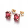 Rose Gold Plated Ruby Sweet Earrings Studs Zircon Inlay örhängen flickvän Fest födelsedagspresent smycken