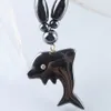Collier pendentif baleine Animal mignon pour femmes, perles d'hématite noire, ras du cou 18 pouces, bijoux en pierre naturelle à la mode F3041