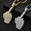 Rhinestone Men Necklace Ice Out Cubic Zircon Hip Hop Finger Animals Pendant Gold Silver Color Charm Chain Jewelry Q0531202v