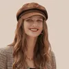 Berets Winter Winal Women's British Style خمر مخططة القطن مثمن قبعة Sboy للجنسين 55 سم-58 سم غطاء أزياء دافئ للرجال نساء