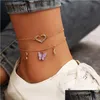 Anklets Bohemian Farterfly Anklets For Woman Vintage Handmade Crystal Heart Bowknot Tassel Anklet Ankel Leg Foot Armband Jewelry 2PC DHXHB