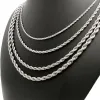 Stainless Steel Rope Chain Necklace 2-5mm Waterproof Choker Necklaces Men Women Twist Hip Hop Jewelry 316L Silver Chains Gifts 18-24 Inches