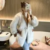 Moda de pele feminina luxuosa casaca falsa mulher Autumn Winter Pu costura de imitação Mulheres 2022 Manga longa Plus Size