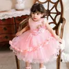 Vestidos de niña, vestido rosa informal de verano, disfraz hecho a mano, ropa sin mangas para niños, ropa de fiesta de princesa, ropa de flores, Vestidos de boda