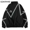 Jackets masculinos Hip Hop Zip Up Windbreaker Jacket Streetwear Reflexivo Listra Zipper Casaco Impermeável 2022 Mens Autumn Bomber Jacket Black T220914