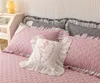 Bed Skirt Luxury Solid Color Cotton Quilted Lace Ruffles Bedspread Mattress Cover Pillowcases Nordic Size Bedding Set