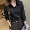 2022 Autumn Long Sleeve Satin Blouses Office Lady Silk Shirts Women Tops Fashion Button Up Vintage Clothes Blusa Elegant