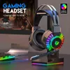 Headset 3,5 mm RGB LED Stereo Bass PC Gamer Hörlurar Med Mikrofon För PS4 Playstation 5 Xbox Over Wired Gaming Headset Gamer T220916