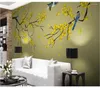 Papéis de parede Papéis de parede personalizados MURAL Ginkgo Flores pintadas à mão e pássaros pintura de decoração de parede de fundo chinesa