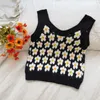 Pullover Kids Girls Knitted Sweaters Floral Print Sleeveless Vest Arrival Children Spring Autumn Clothes Red Brown Black Vest 220919