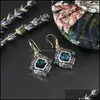 Dangle Chandelier Vintage Women Blue Crystal Drop Drop Dangle أقراط زفاف المشاركة في Rhinestone Rhombus Dite Gift for Girl C3 D Dhac2