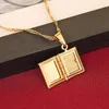 Anhänger Halsketten Mode Unisex Jesus Schmuck 24K Gold Farbe Kreuz Buch Halskette