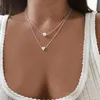 Einfache Mode Liebe Herz Perle Halskette Multi Schicht Gold Silber Frauen Colliers Kette Dame Hochzeit Schmuck Großhandelspreis