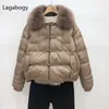 Women's Down Parkas Lagabogy Real Fur Collar Winter Women 90%White Duck Jacka Ladies Short Warm Puffer Coat Kvinna Löst vintage Parka 220916