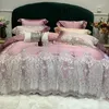 Ensembles de literie haute précision Brocade coton luxe princesse mariage dentelle ensemble housse de couette drap de lit ou couvre-lit matelassé taie d'oreiller