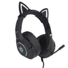 Cuffie K9 Pink Cute Cat Ear Cuffie con microfono Cuffie da gioco e cancellazione del rumore con luce a LED T220916