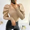 Women's Two Piece Pants Women's Autumn Arrivals Long Puff Sleeve Square Collar Knitted Bodysuits Women Romper 607Women's