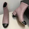 Kvinnors mode Autumn Winter Ankle Boots Stretchy Zipper Shoes Mid Block Heel äkta läder rund tå