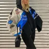 Kadın Ceketleri Kadın Bombacı Ceketler Indy Yarış Ceketi Sticker Baskı Unisex Beyzbol Üniforma Kadın Streetwears Retro Ceket Y2K Büyük Boy Hip Hop 220919