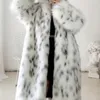 Manteau d'hiver en fausse fourrure pour femme, veste décontractée imprimée léopard des neiges, épaisse et chaude, mi-longue, en peluche, vêtements d'extérieur, 220919