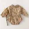 Rompers Vintage Floral Baby Girl Clothes 0 2Y Long Sleeve Romper Jumpsuits Fashion Linen Cotton born 220919