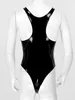 PVC Mens One-piece Catsuit Costumes Swimsuit Bodysuit Glossy U Neck Sleeveless Swimwear Wet Look Patent Leather Zipper Leotard Clubwear