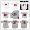 GlaNiK1 Custom 2004 Rétro Manny Ramirez Jersey David 34 Ortiz 7 Trot Nixon 45 Pedro Martinez 49 Tim Wakefield 33 Jason Varitek Gris Blanc Vintage