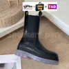 Venetas Men Boots Women Half Knie Boots met dikke zolen Band Chelsea Platform Heren Bootjes Lederen vrouw Schoen rubber ronde teen Anti-slip Triple zwart ebbenhouten opgestart