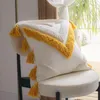 Pillow Yellow Cotton Tufted Lace Tassel Hug Pillowcase Hand-embroidered Nordic Moroccan Geometric Sofa Pillowslip