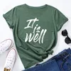 Women's T Shirts It Is Well In White Words Graphic Tees For Women Cotton Short Sleeve Tee Woman T-Shirts Female Shirt Tops Summer Casual