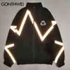 Herrenjacken Hip Hop Zip Up Windjacke Trainingsjacke Streetwear Reflektierender Streifen Reißverschluss Wasserdichter Mantel 2022 Herren Herbst Bomberjacke Schwarz T220914