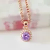 Pendant Necklaces Luxury Round Shape Purple Cubic Zircon Cute Women Jewelry Pink Rose Gold Color Necklace Pendants