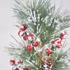 Декоративные цветы искусственные замороженные сосновые иголки ветви 6 ПК рождественские красные ягоды стебли с конусом домашний сад декор