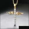 Pendanthalsband Christian Prayer Angle Wing Cross Necklace 18K Gold Plated Zircon f￶r Girls C3 Drop Delivery 2021 Smycken Halsband Dhltd