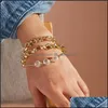 Charm armband charm armband mode pärla för kvinnor guld retro paljetter dubbel cirkel enkel justerbar kedja armband kvinnlig bohem dhmfh