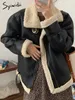 女性の毛皮のフェイクシウィディーコート冬ジャケットラムズウールシープスキンルースウォーム濃厚な女性のブラックシックプーアウトウェア220916