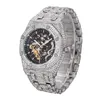 Montre-bracelet mécanique automatique ajourée glacée pour hommes, entièrement brillante, diamant CZ, remontage manuel, cadran squelette, montres de luxe
