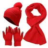 Berets 3PC Knitted Hat Scarf Glove Sets For Women's Winter Warm Solid Color Wool Hats Scarves Gloves Outdoor Thick