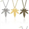 Pendant Necklaces Fashion Maple Leaf Pendant Necklace For Women Men Gold Sier Black Color Boho Hip Hop Charm Alloy Chain Jewelry Whol Dhl8E