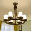 Pendant Lamps 3/6/8 Light American Black Chandelier Lamp Living Room Glass Lampshade LED Ceiling Lighting