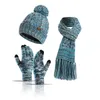 Basker Three-Piece Women's Winter/Autumn Woolen Cap för pojkar och flickor Pekskärm Varma halsdukhandskar Kombination Jumper Sticked Hat