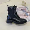 Martin Boots Booties Shoes Luxury Ankel för kvinnor Borstade Rois Real Leather Nylon med avtagbar påse Black Lady Outdoor Box Storlek 35-41