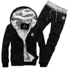 Survêtements pour hommes épais chaud survêtement pour hommes velours 2 pièces ensemble hiver survêtement noir 3XL survêtement à capuche manteaux pantalons pantalons de survêtement